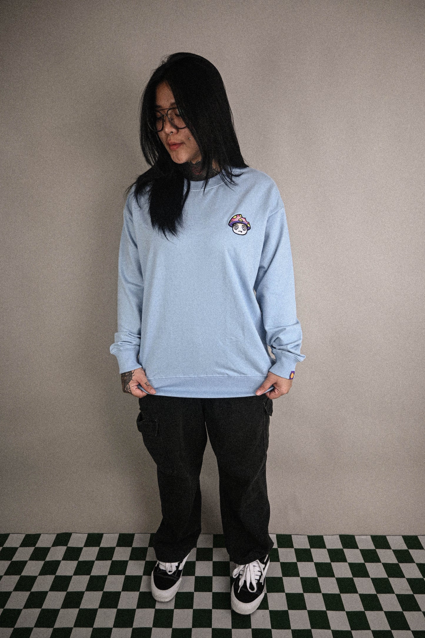 Shroomz Logo Warp embroid sweatshirts (BLUE)