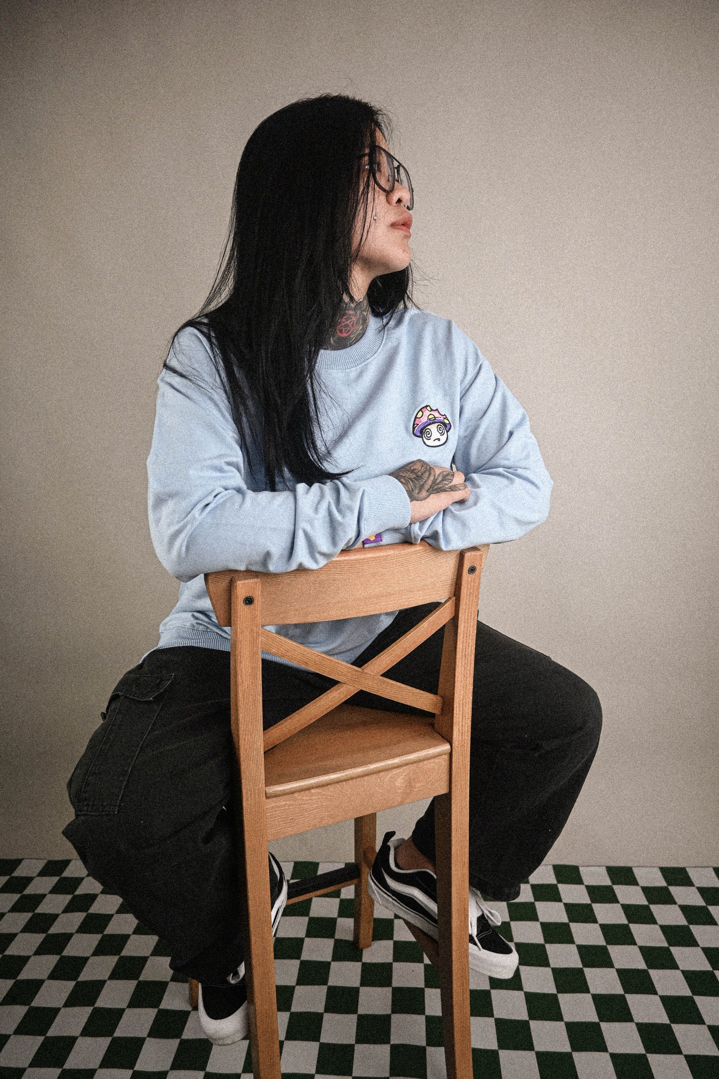 Shroomz Logo Warp embroid sweatshirts (BLUE)