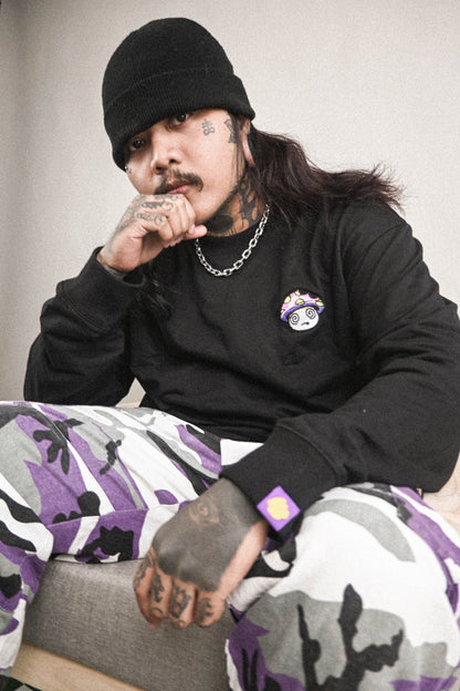 Shroomz Logo Warp embroid sweatshirts (BLACK)