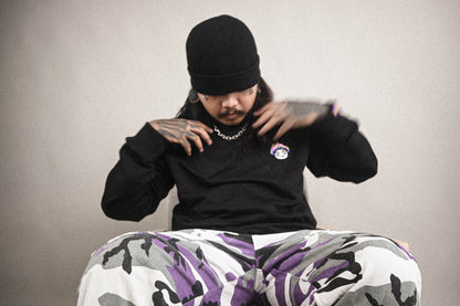 Shroomz Logo Warp embroid sweatshirts (BLACK)