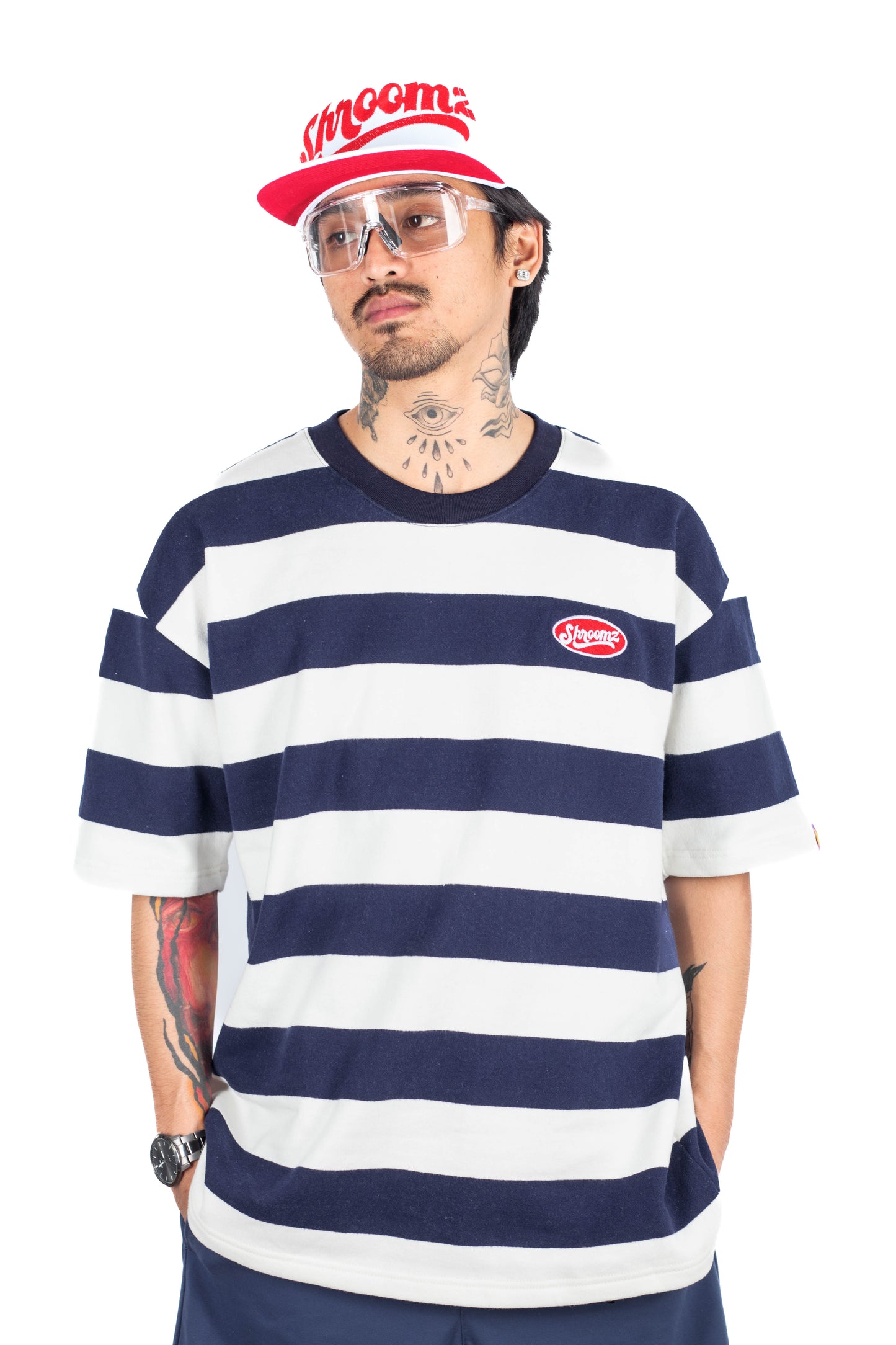 Shroomz Elipse Logo on Stripes (NAVY BLUE)