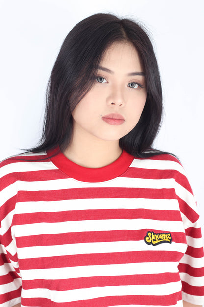 Shroomz Text Logo on Stripes (RED)
